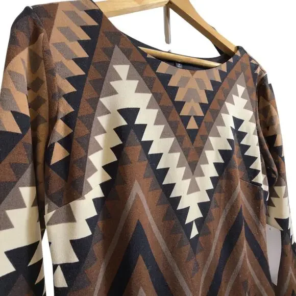 NWT Sami & Jo Long Sleeve Midi Dress Geometric Brown - Picture 2 of 6